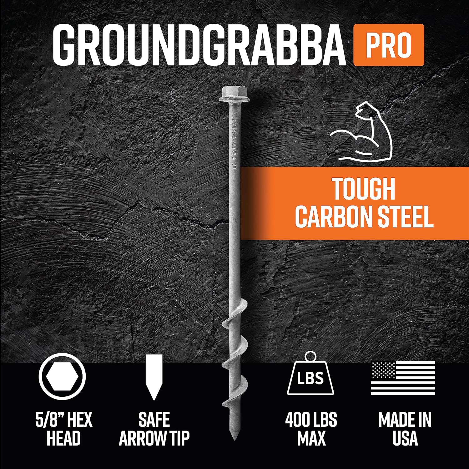 GROUNDGRABBA Screw in Tent Stake for Normal to Hard Ground | Premium Drill Driven Ground Anchor Earth Screws | 12X Pro Stakes, 12X Closed Hooks, 1x Masonry Drill Bit, 1x Carry-All Bag