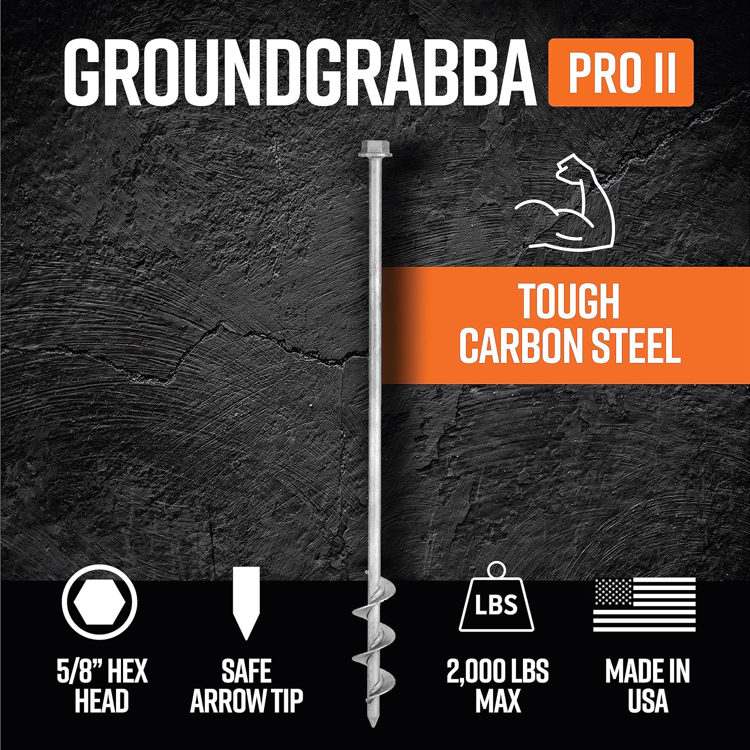 GROUNDGRABBA Screw in Tent Stake for Normal to Hard Ground | Premium Drill Driven Ground Anchor Earth Screws | 12X Pro II Stakes (2 Foot), 12X GroundGrabba Closed Hooks, 1X 5/8' Hex Socket Driver