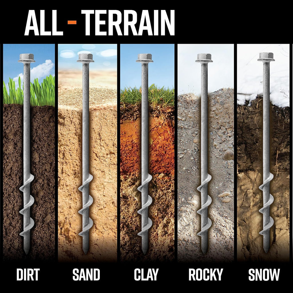 GROUNDGRABBA Screw in Tent Stake for Normal to Hard Ground | Premium Drill Driven Ground Anchor Earth Screws | 12X Pro I Stakes, 12X Closed Hooks, 1x Masonry Drill Bit, 1x Carry-All Bag