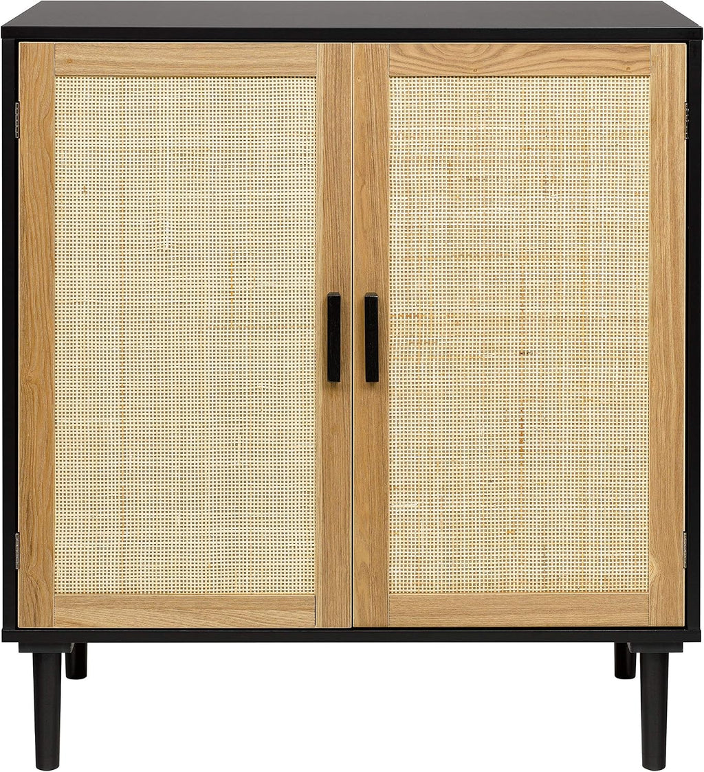 Finnhomy Sideboard Buffet Cabinet, Kitchen Storage Sideboard with Rattan Decorated Doors, Liquor Buffet for Bar, Dining Room, Hallway, Cupboard Console Table, Accent Cabinet, 31.5X 15.8X 34.6 Inches