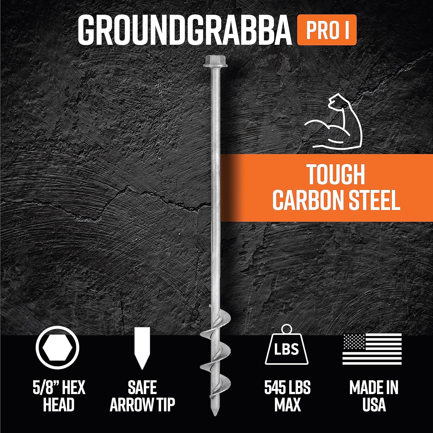 GROUNDGRABBA Screw in Tent Stake for Normal to Hard Ground | Premium Drill Driven Ground Anchor Earth Screws | 12X Pro I Stakes, 12X Closed Hooks, 1x Masonry Drill Bit, 1x Carry-All Bag