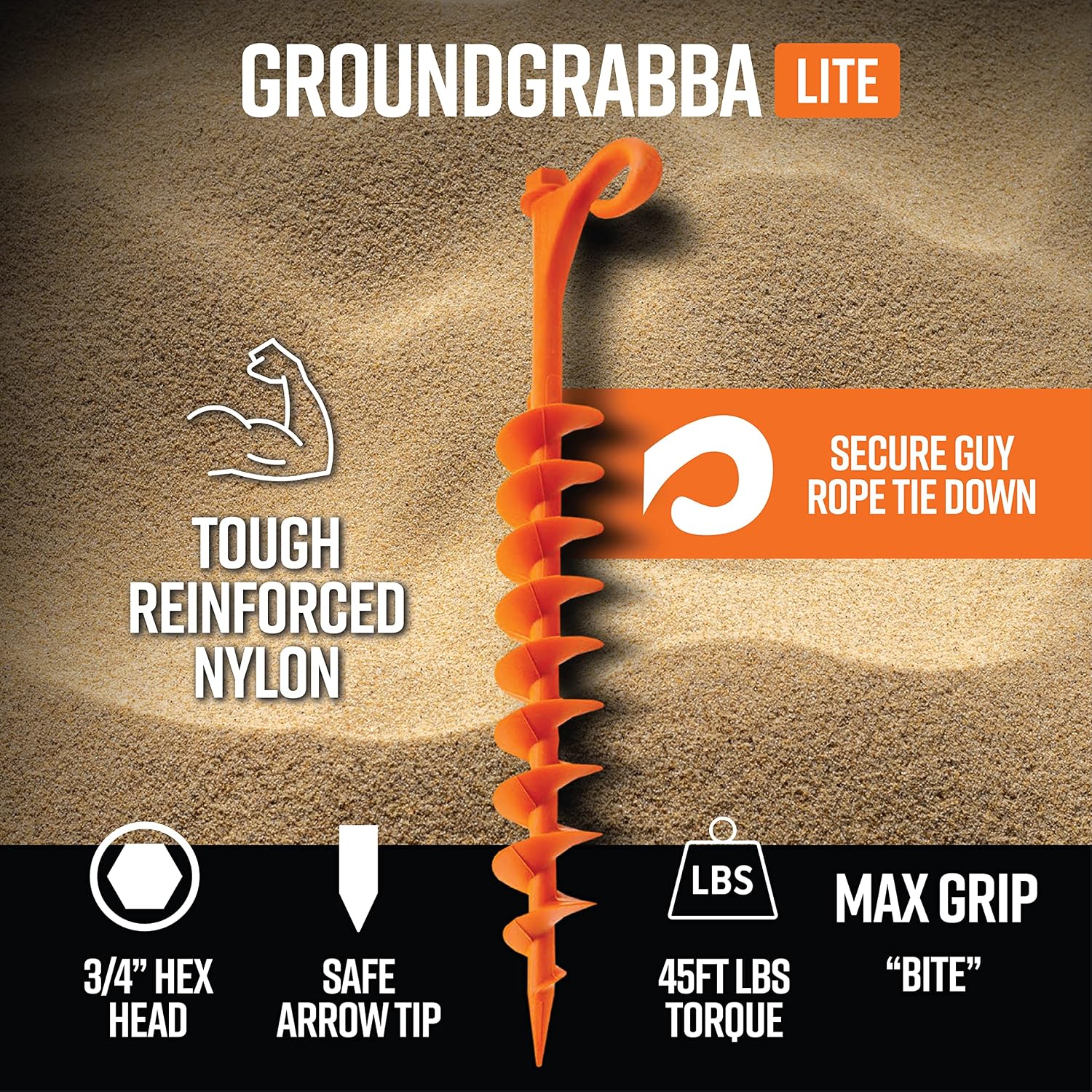 Lite - Orange-Tent Stakes - 15 Piece Tent Stakes for Sand | Tent Stakes | Screw in Earth Ground Anchors for Maximum Grip and Longevity in Soft Surfaces