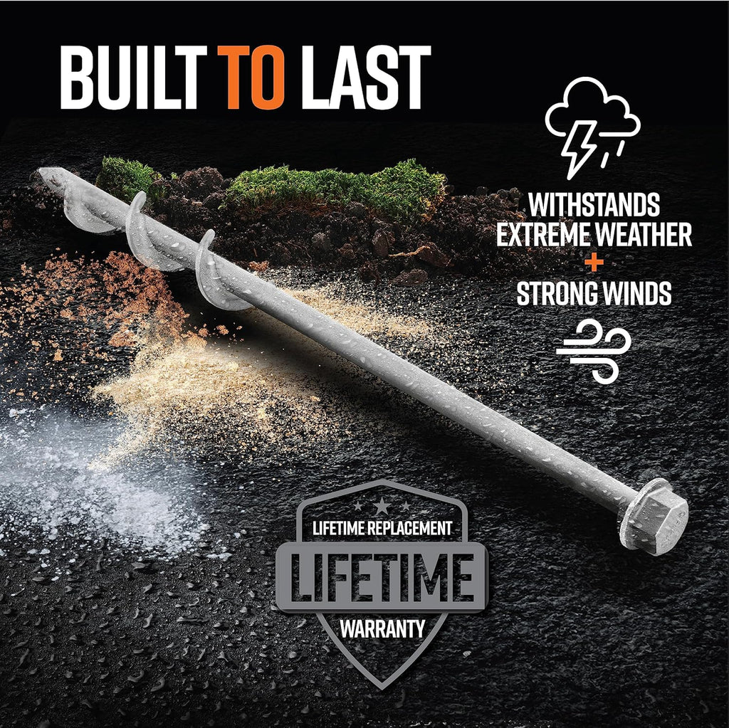 GROUNDGRABBA Screw in Tent Stake for Normal to Hard Ground | Premium Drill Driven Ground Anchor Earth Screws | 12X Pro I Stakes, 12X Closed Hooks, 1x Masonry Drill Bit, 1x Carry-All Bag