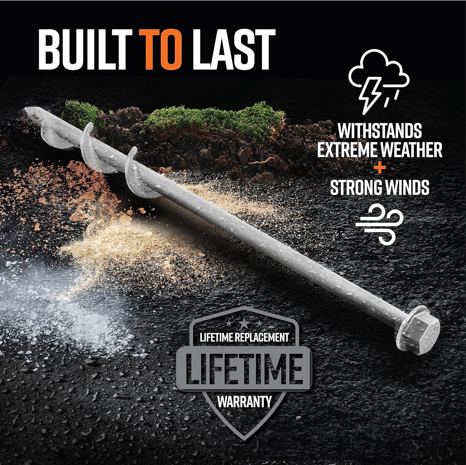 GROUNDGRABBA Screw in Tent Stake for Normal to Hard Ground | Premium Drill Driven Ground Anchor Earth Screws | 12X Pro I Stakes, 12X Closed Hooks, 1x Masonry Drill Bit, 1x Carry-All Bag