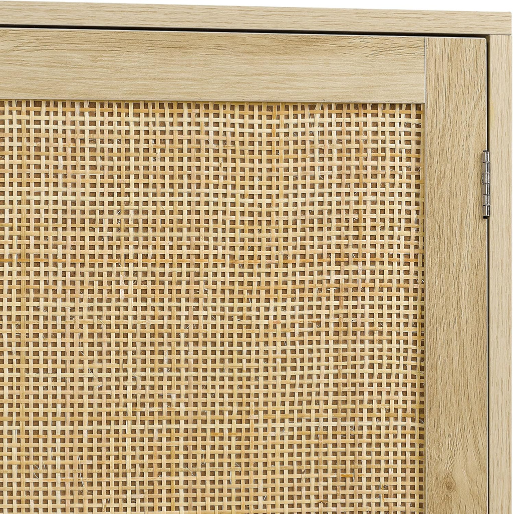 Finnhomy Sideboard Buffet Cabinet, Kitchen Storage Sideboard with Rattan Decorated Doors, Liquor Coffee Buffet, Dining Room, Hallway, Console Table, Accent Cabinet, 31.5X 15.8X 34.6 Inches, Natural