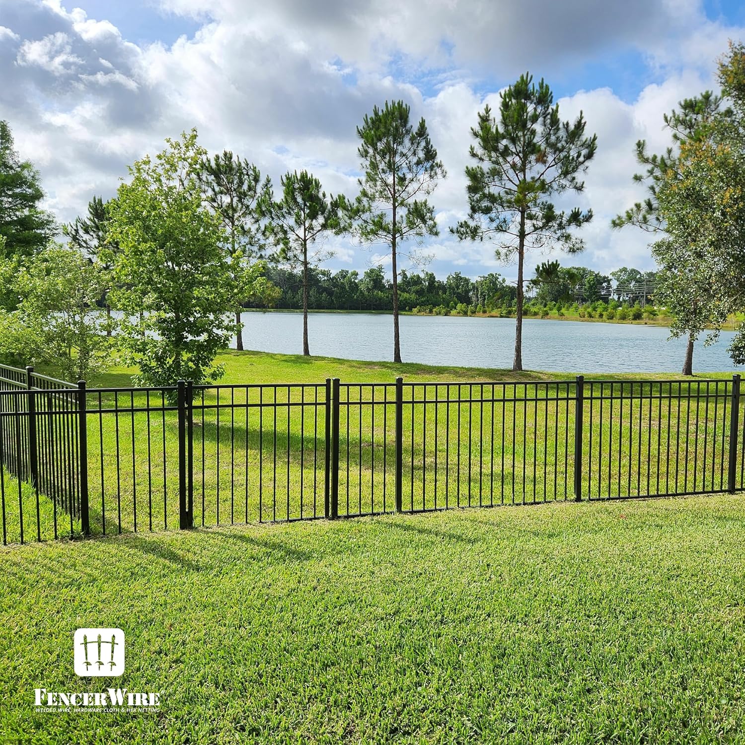 Fencer Wire Heavy Duty Flat Top Fence Gate, 4FT Height X 4FT Width With Lock Attachment, Outdoor Anti-Rust Metal Steel for Fencing Barrier, Decorative Garden for Yard, Pool, Patio