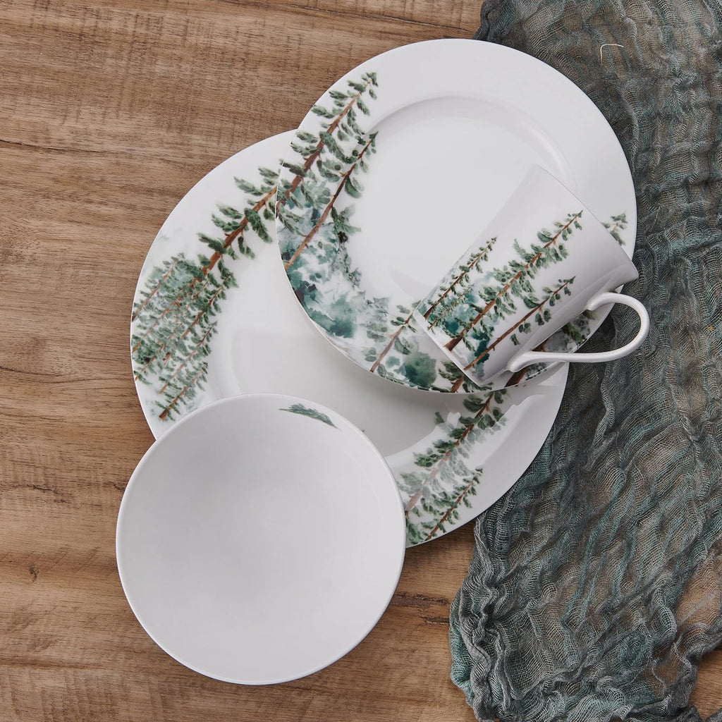 Mikasa Watercolor Forest Bone China Lightweight Chip Resistant 16 Piece Dinnerware Set, Service for 4, White